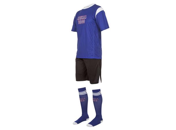 REMA 1000 Soccerset JR Blå 164 Drakt, shorts og fotballstrømper.